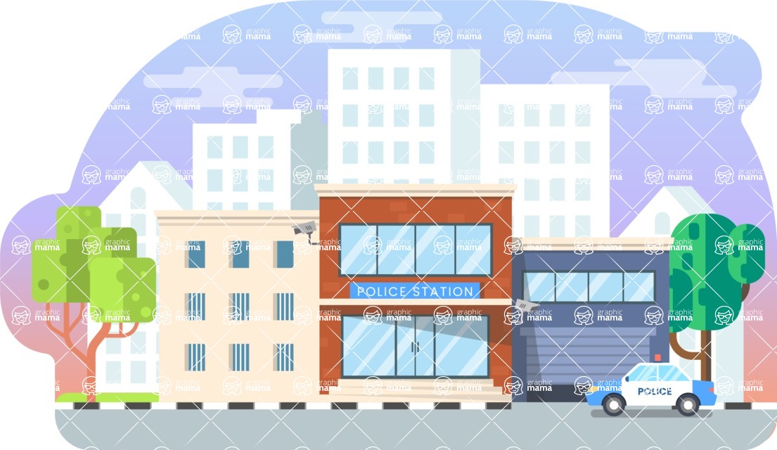 Vector Landscape Mega Bundle - Police Station Vector Background Illustration